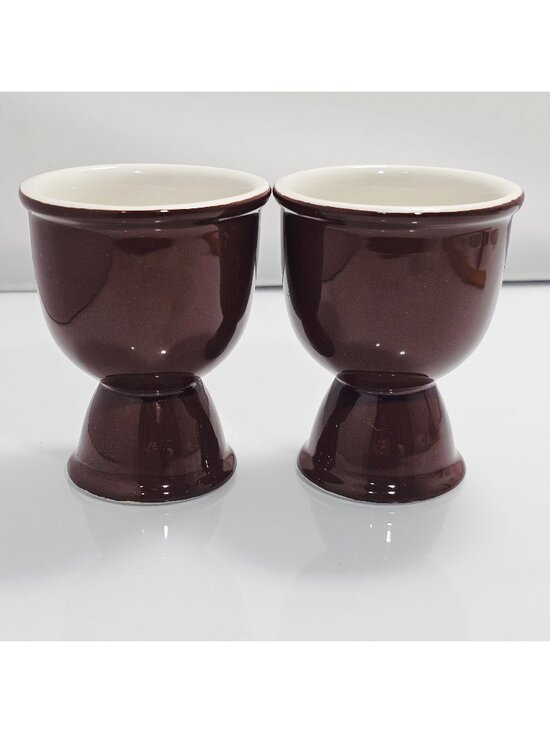 None Other - 2 Vintage Brown Ceramic Egg Cups 4" glazed dual end cup versatile use farmhouse